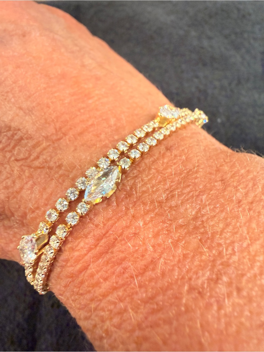 Cubic Zirconia Gold Crystal Tennis Bracelet - Women's Jewelry easily adjustable